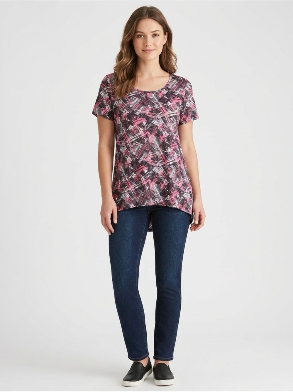 exertek Pink, White & Black Short Sleeve Scoop Neck Top Stretchy Comfy